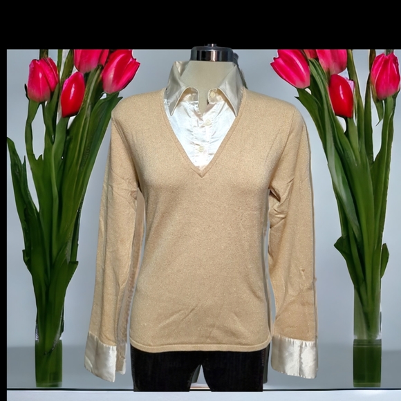 EAST 5th Gold Sparkly Elegant Sweater with  Ivory Satin Size L Grande - Picture 4 of 12